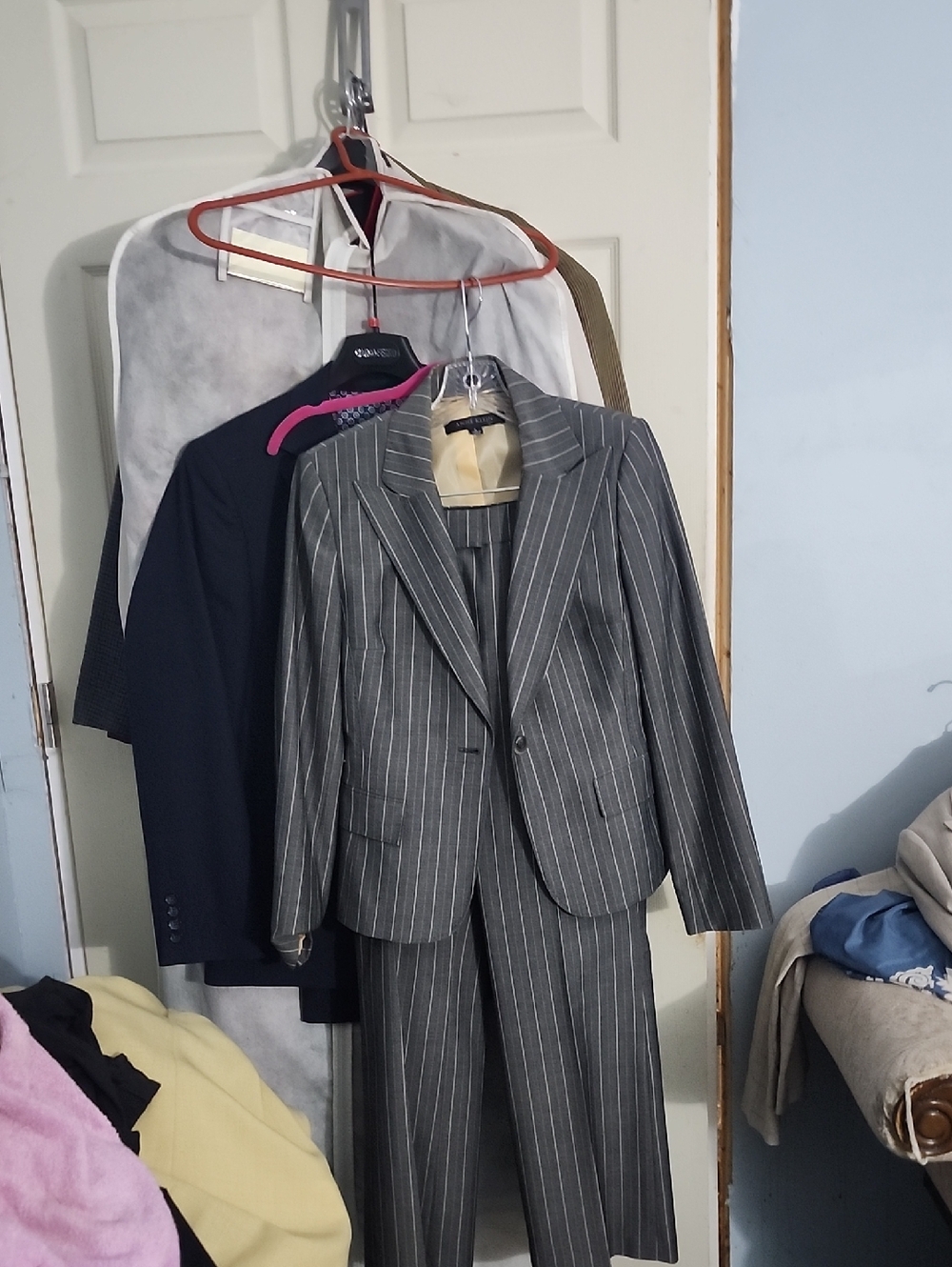 Anne Klein Gray Pinstripe Two-Piece Suit - Blazer & Trousers